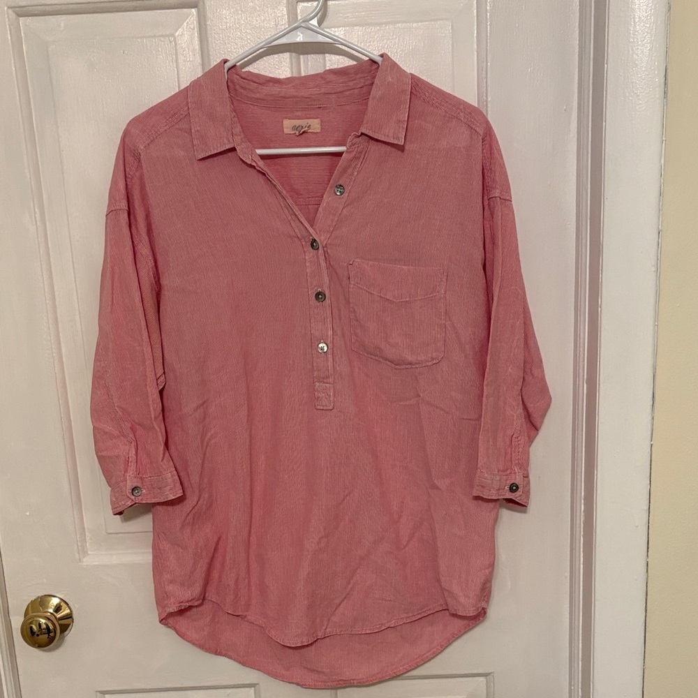 Aerie red and white striped popover collared shirt